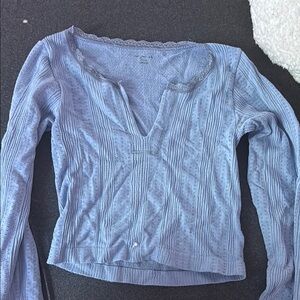 Urban Outfitters Fitted Blue Ribbed Long Sleeve crop top